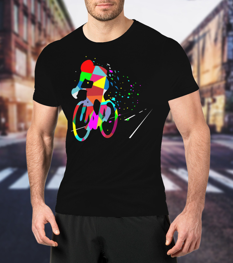 Cycling Forever Multicolor Abstract Bicyclist Road T-Shirt