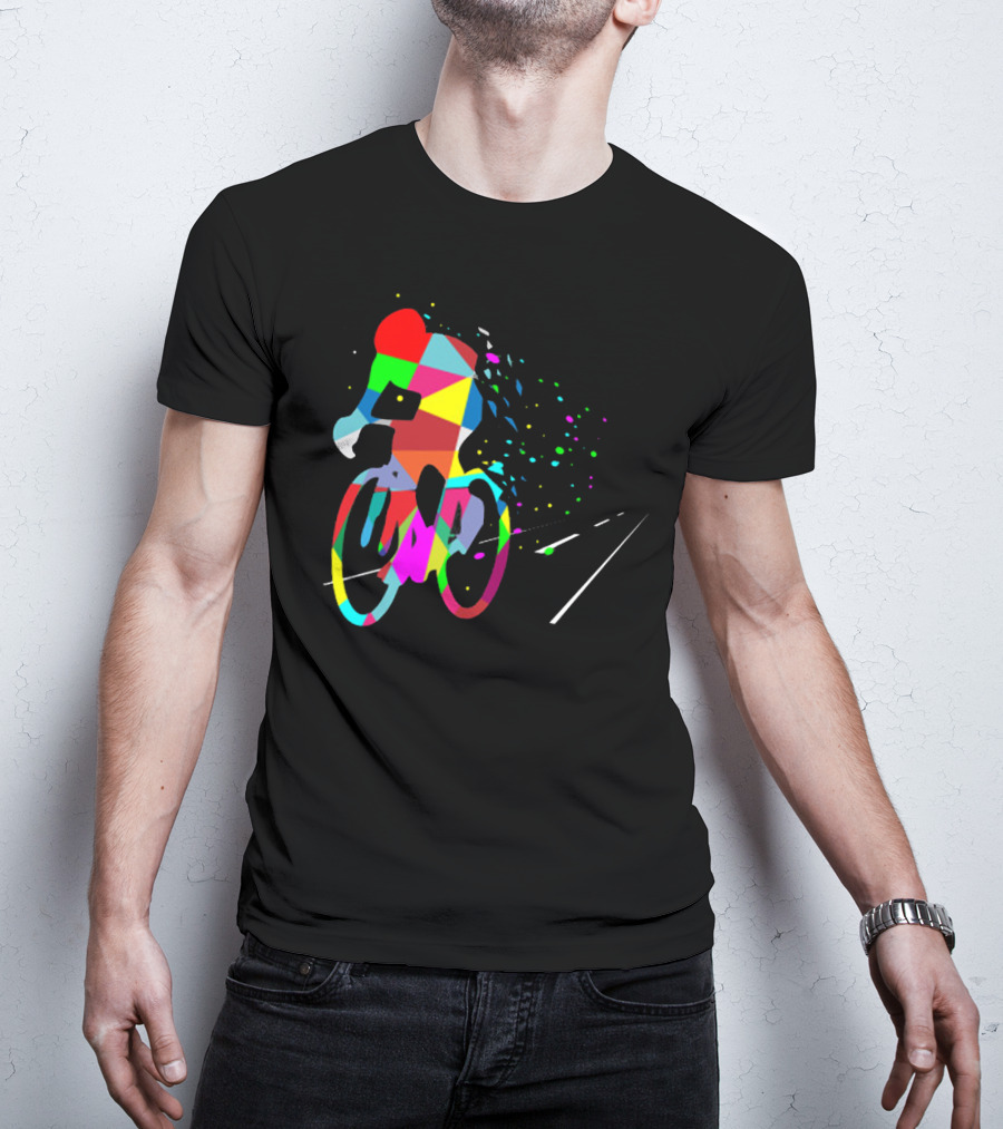Cycling Forever Multicolor Abstract Bicyclist Road T-Shirt