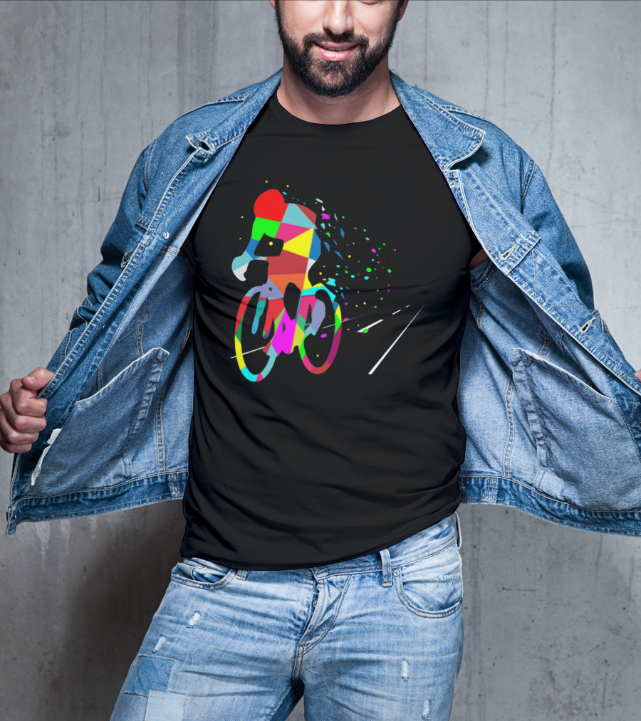 Cycling Forever Multicolor Abstract Bicyclist Road T-Shirt