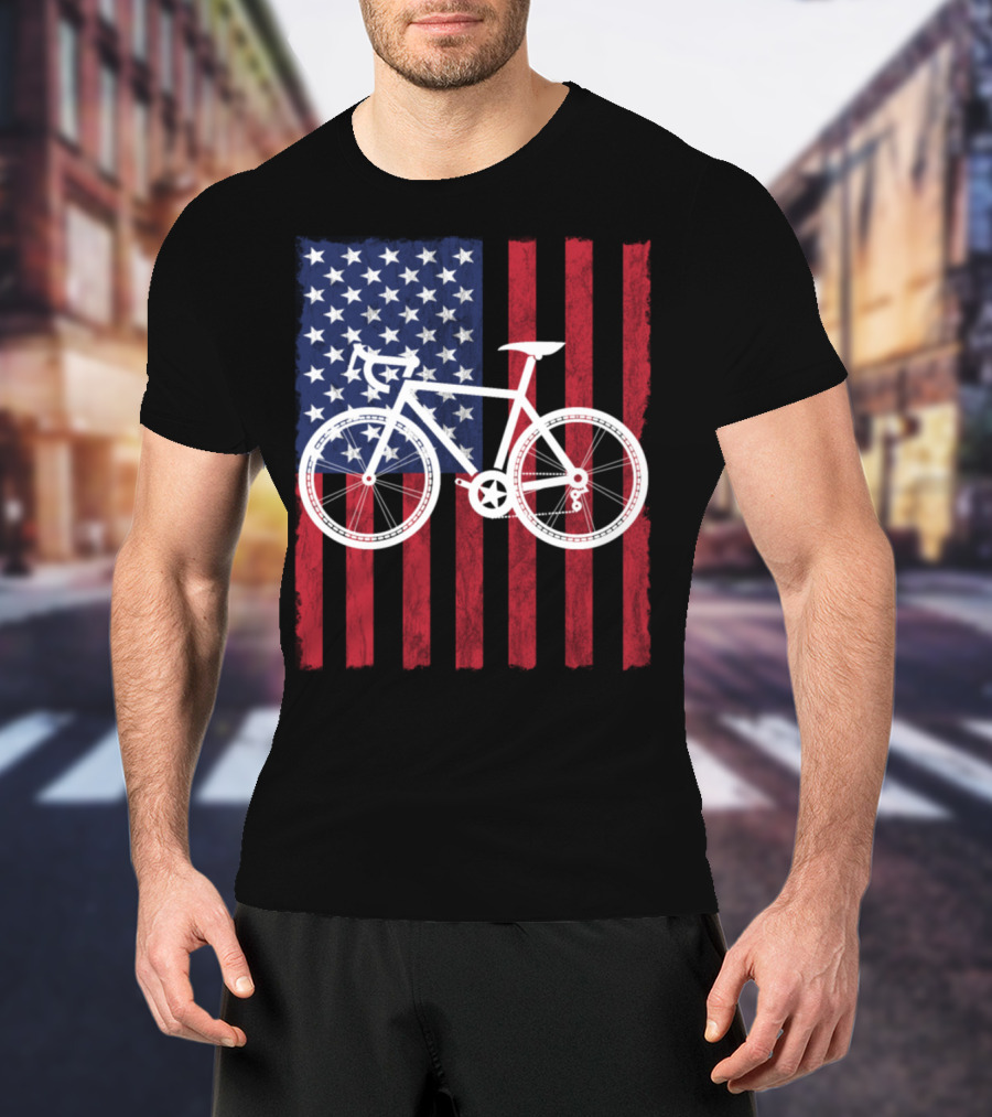 USA Flag Bicycle T-Shirt