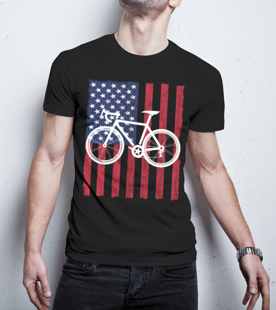 USA Flag Bicycle T-Shirt