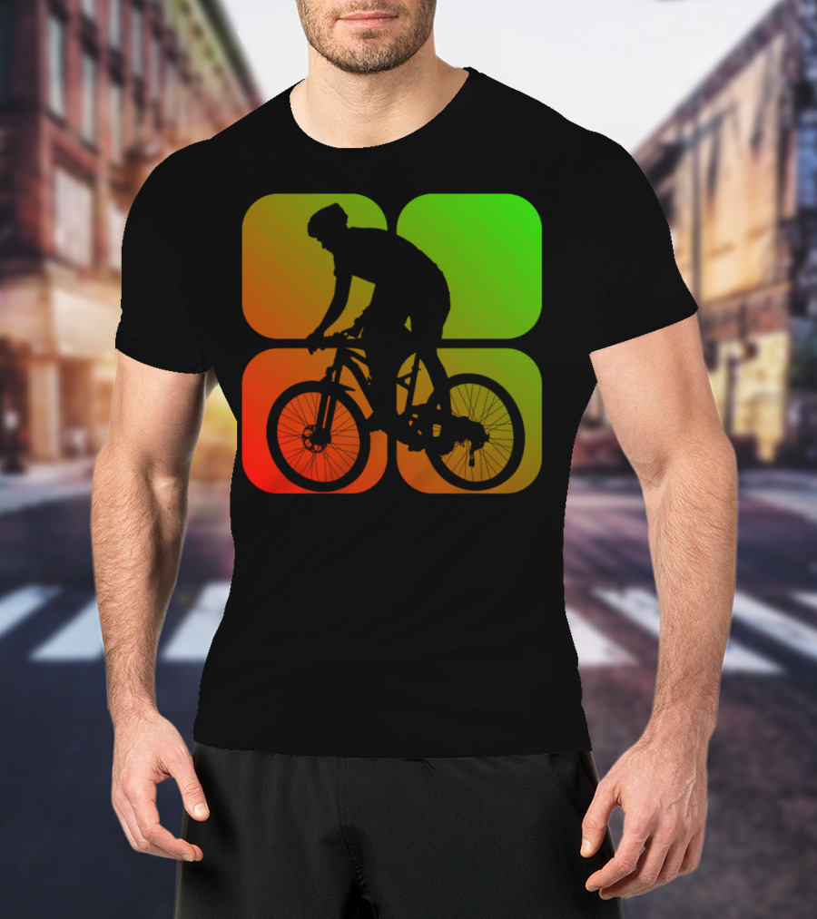 Cyclist Mountainbiker Silhouette On Gradient Quadrant Background T-Shirt