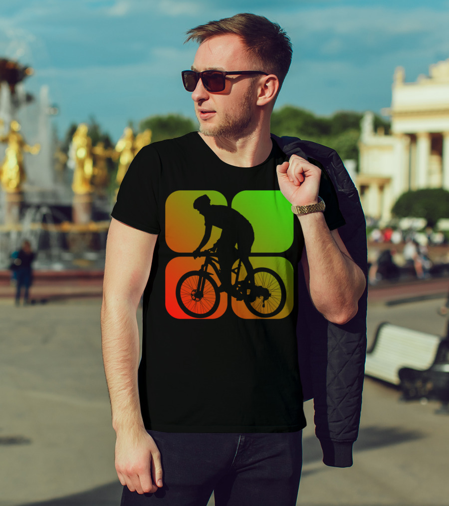 Cyclist Mountainbiker Silhouette On Gradient Quadrant Background T-Shirt