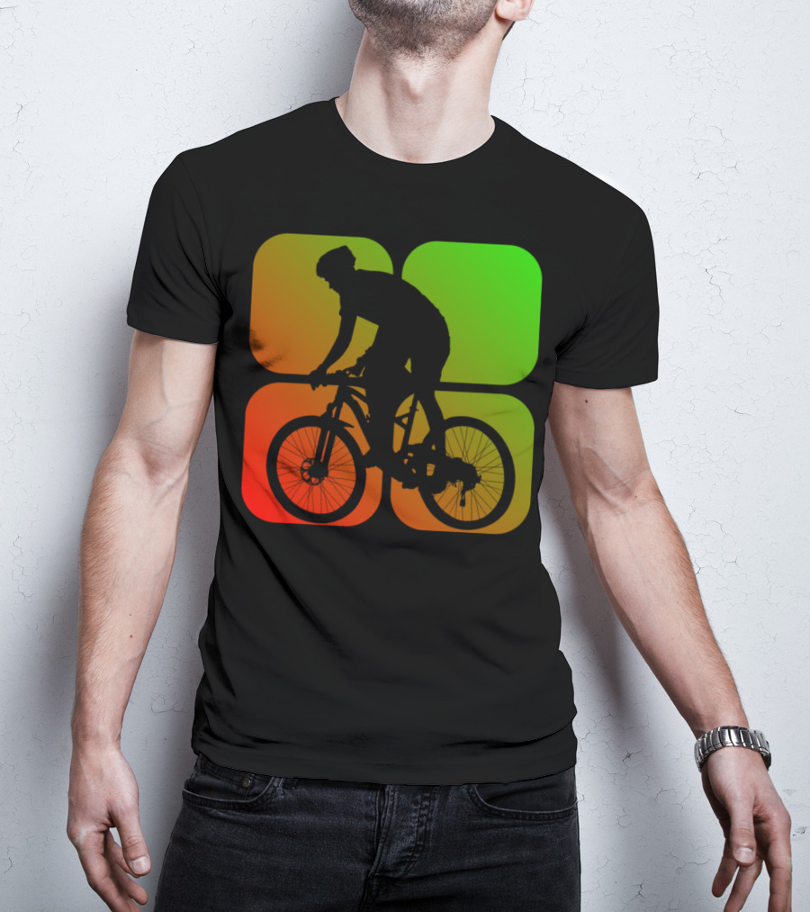 Cyclist Mountainbiker Silhouette On Gradient Quadrant Background T-Shirt