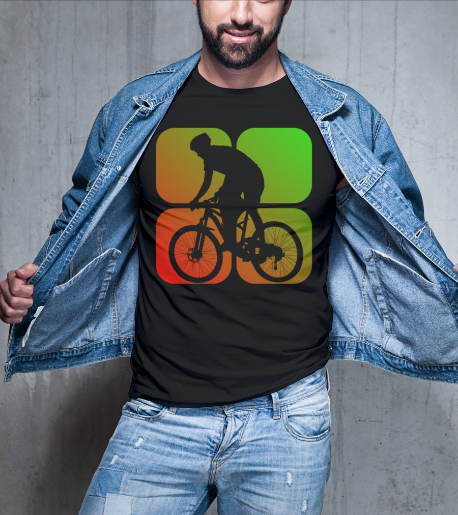 Cyclist Mountainbiker Silhouette On Gradient Quadrant Background T-Shirt