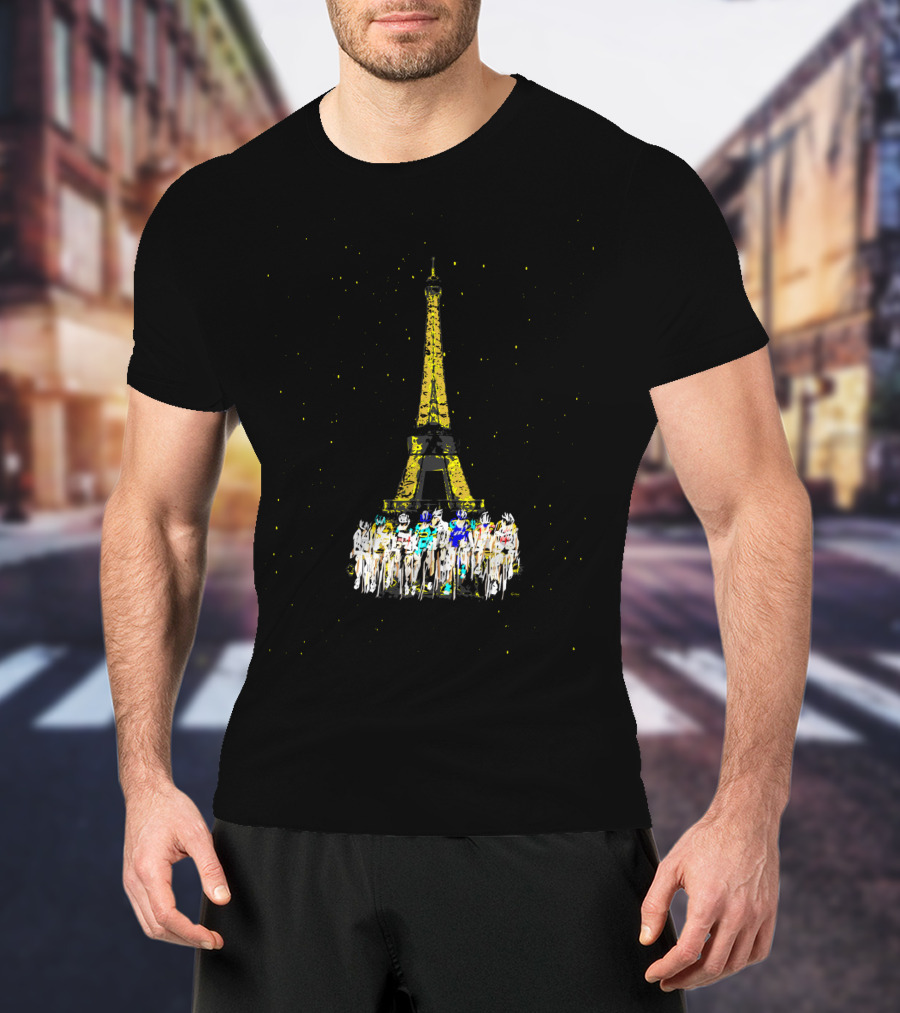 Eiffel Tower Paris Cyclists Night Scene T-Shirt