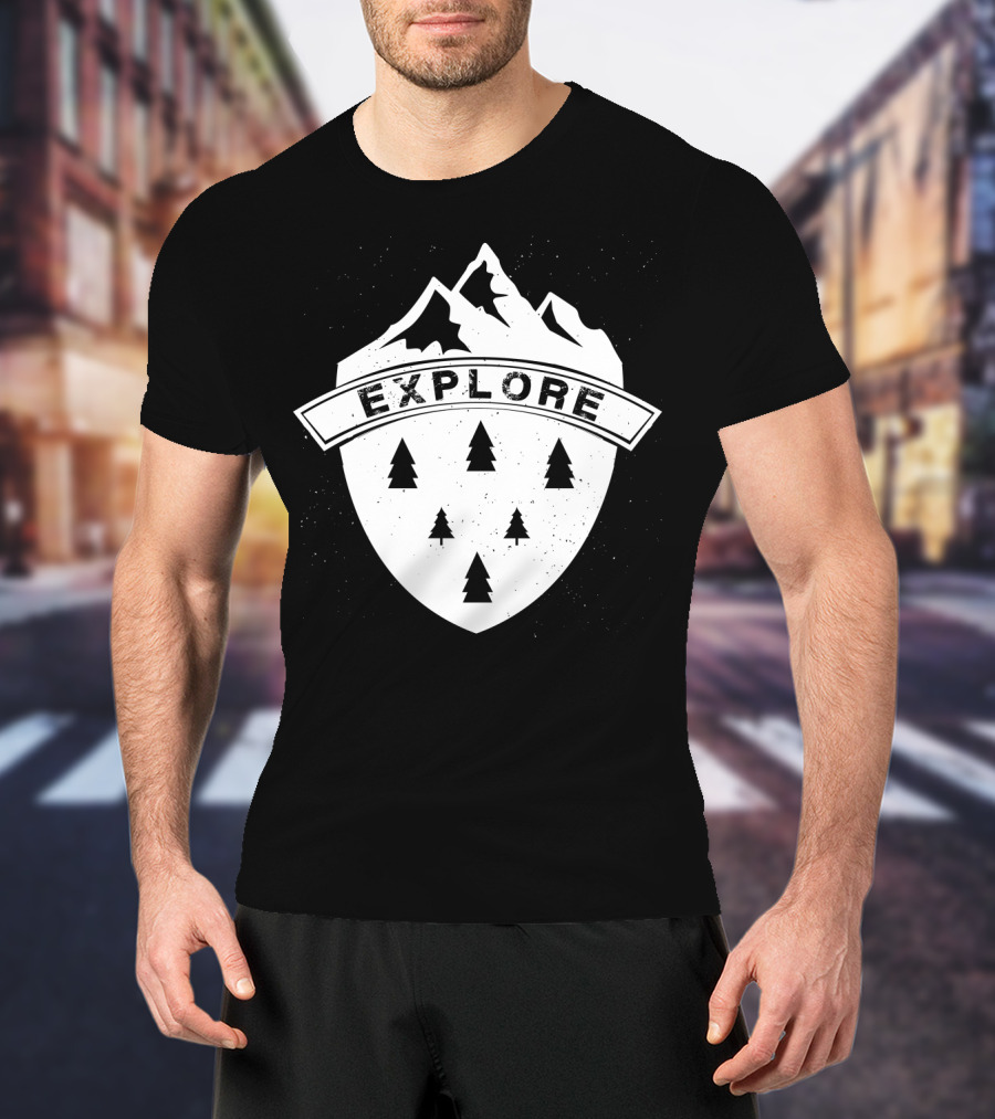 Explore The Great Outdoors Mountains Trees Badge T-Shirt