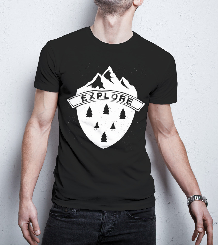 Explore The Great Outdoors Mountains Trees Badge T-Shirt