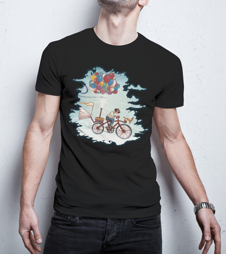 Flight Series Three Whimsical Bicycle Balloon Adventure T-Shirt