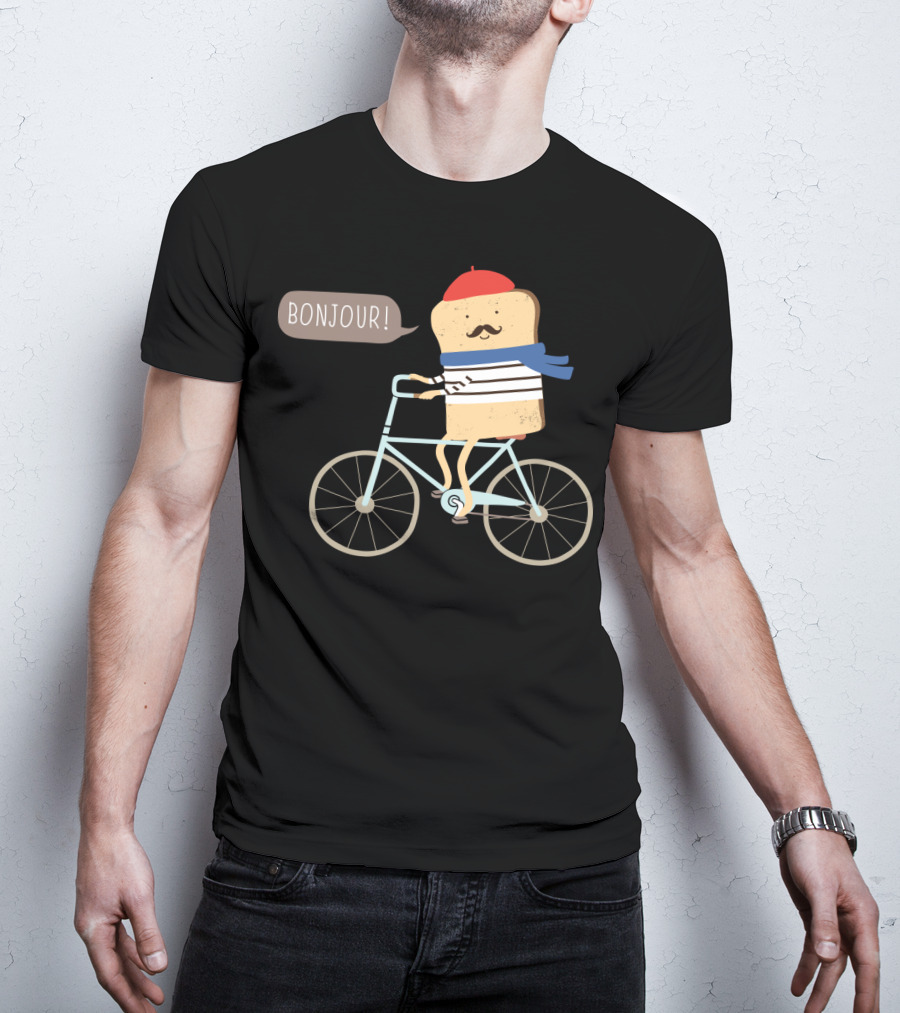 BONJOUR French Toast On Bicycle With Beret And Mustache T-Shirt