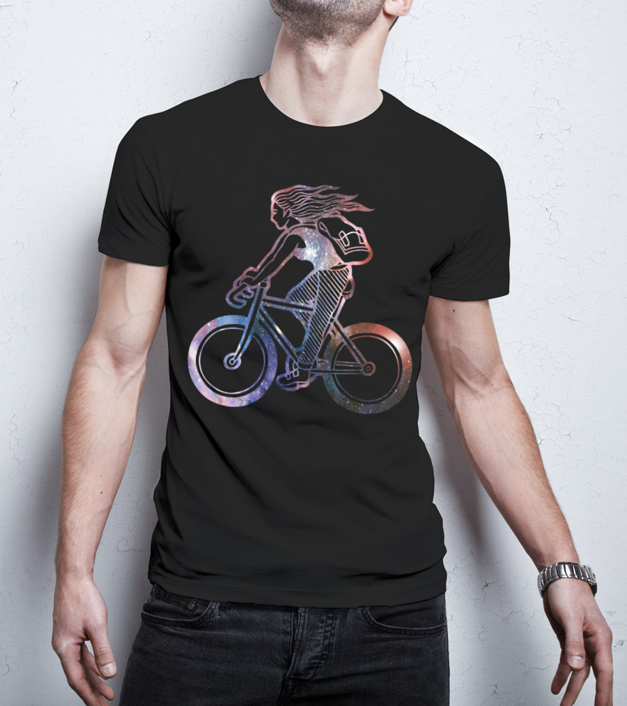 Girl Cycling Galaxy Cosmic Adventure T-Shirt