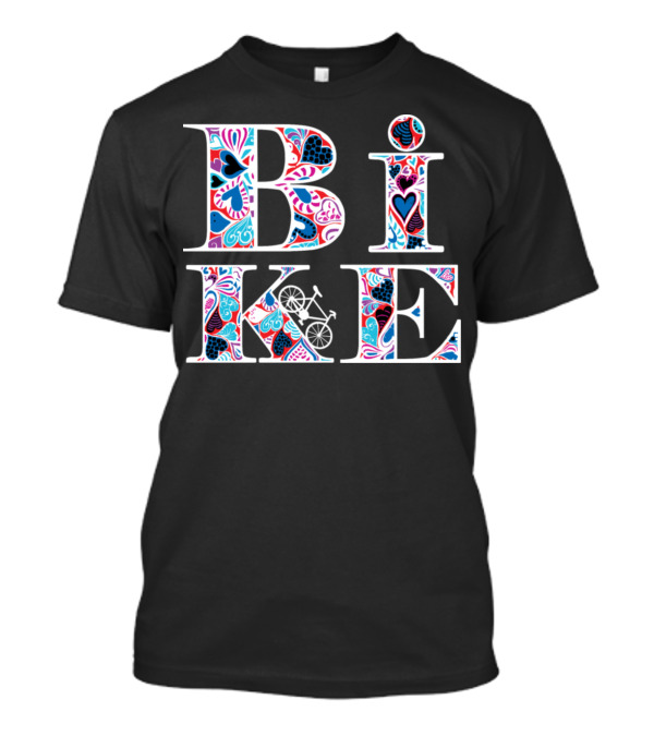 Heart Pattern Bike Typography T-Shirt