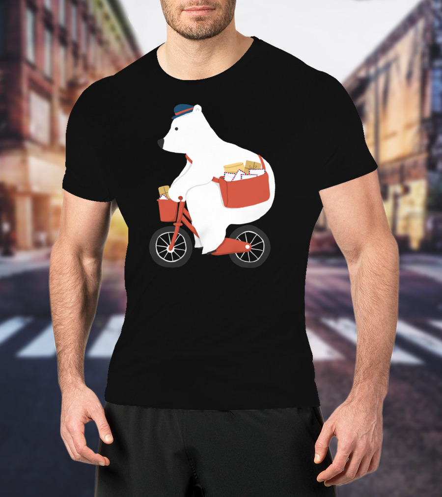Hey Mr Postman Polar Bear Bicycle Mail Delivery T-Shirt