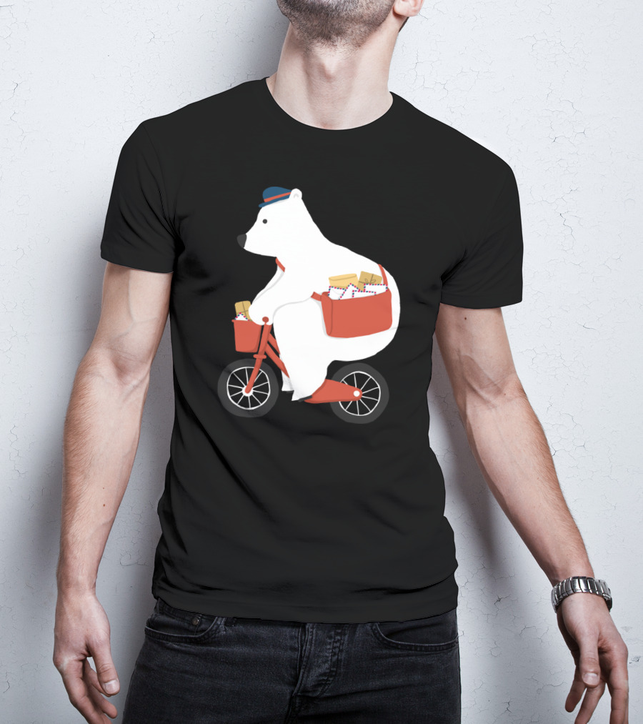 Hey Mr Postman Polar Bear Bicycle Mail Delivery T-Shirt
