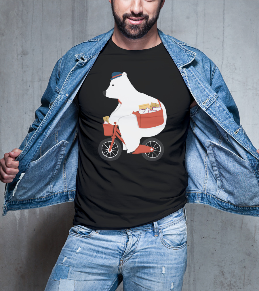 Hey Mr Postman Polar Bear Bicycle Mail Delivery T-Shirt