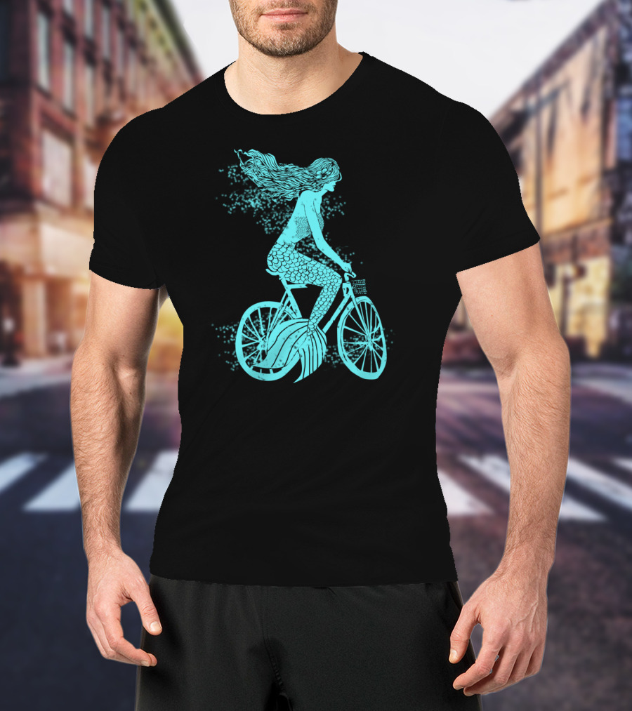 Mermaid On A Bike Ocean Ride Aqua Vision T-Shirt