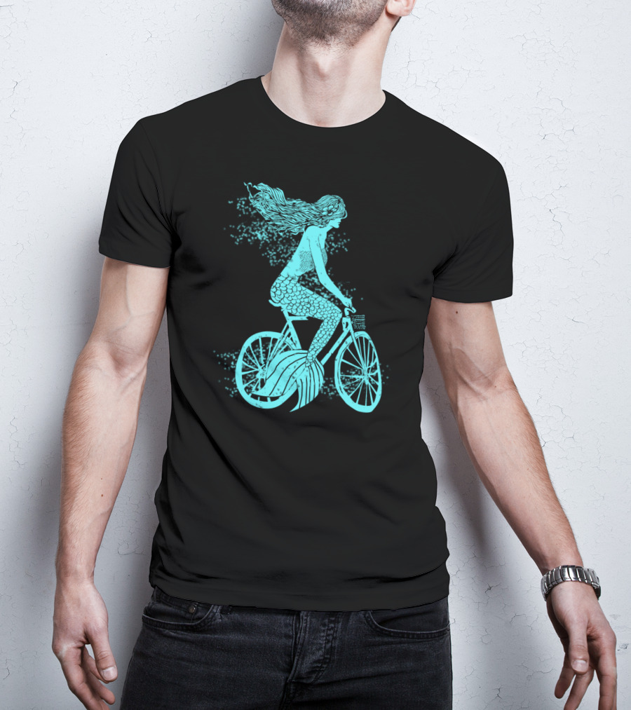 Mermaid On A Bike Ocean Ride Aqua Vision T-Shirt