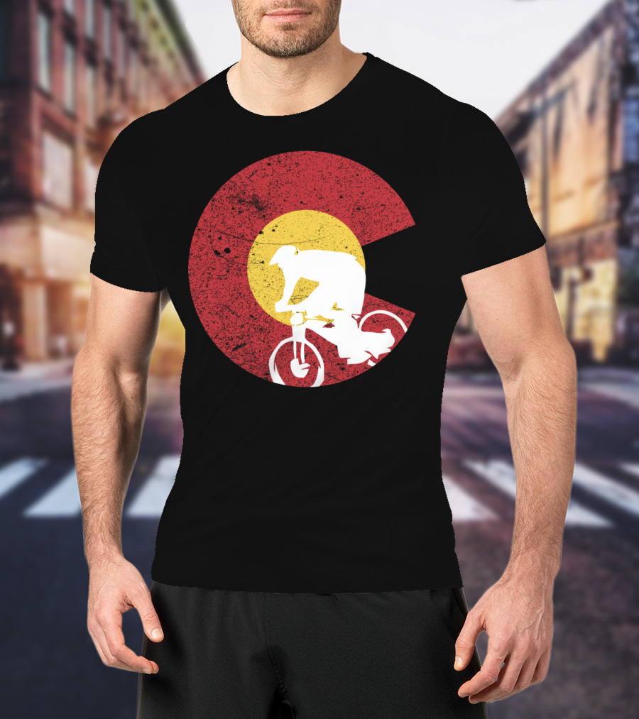 Colorado Mountain Biking Silhouette With State Flag T-Shirt