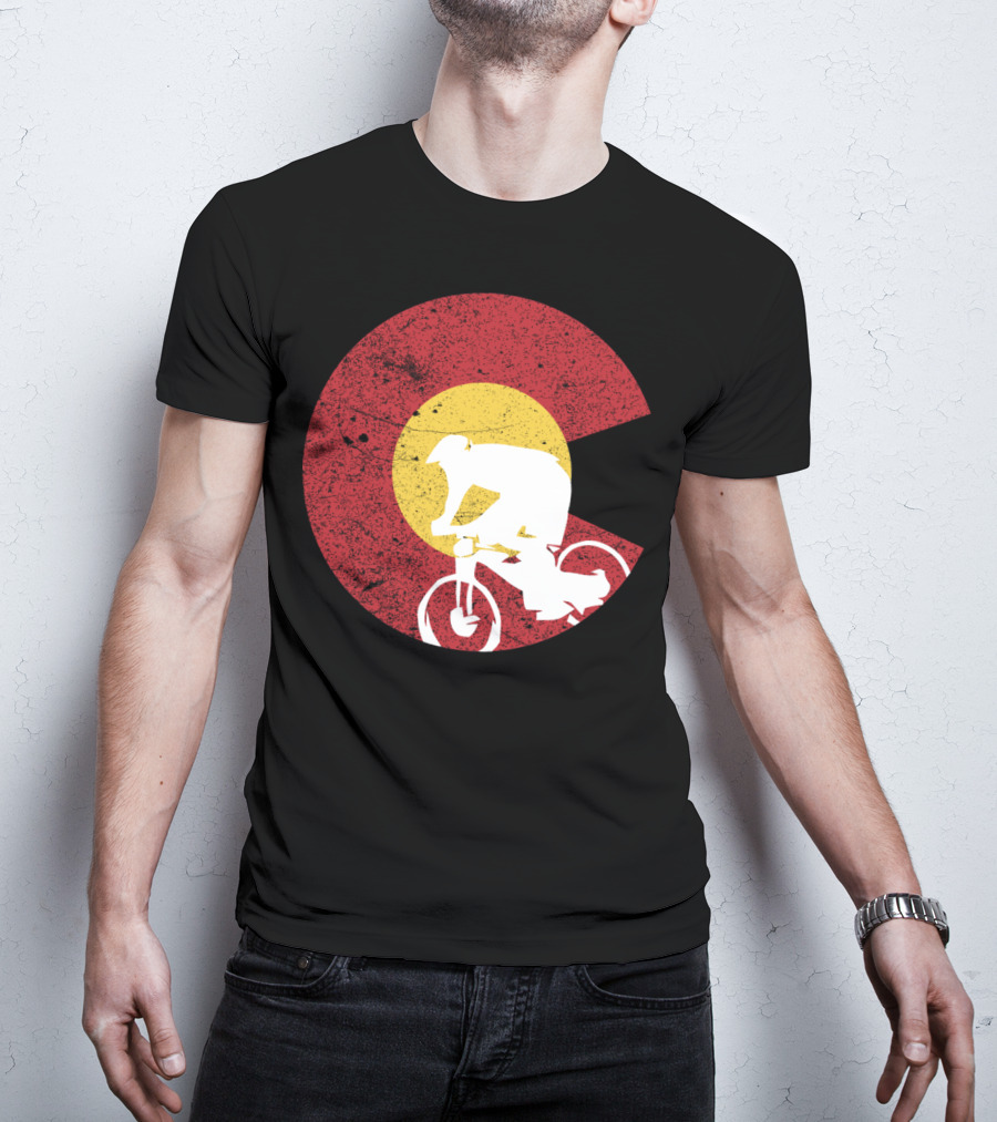 Colorado Mountain Biking Silhouette With State Flag T-Shirt
