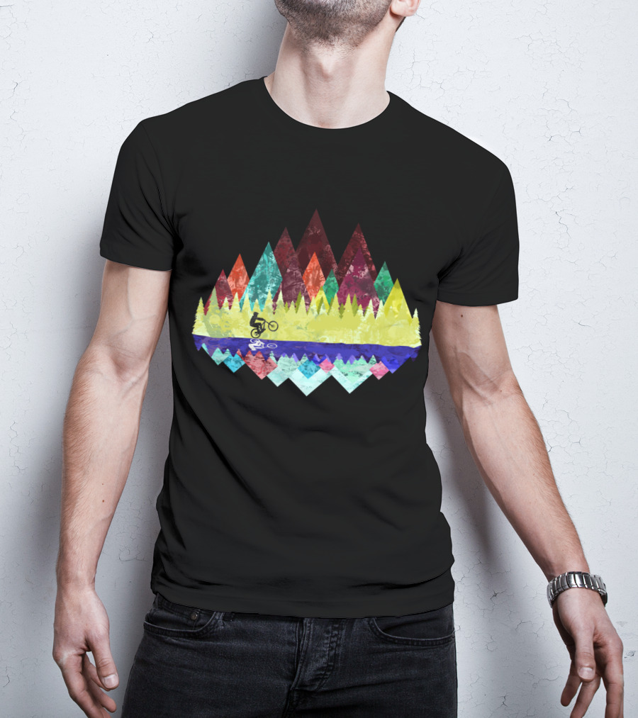 MTB Aqua Trails Mountain Biking Through Colorful Forest Reflections T-Shirt