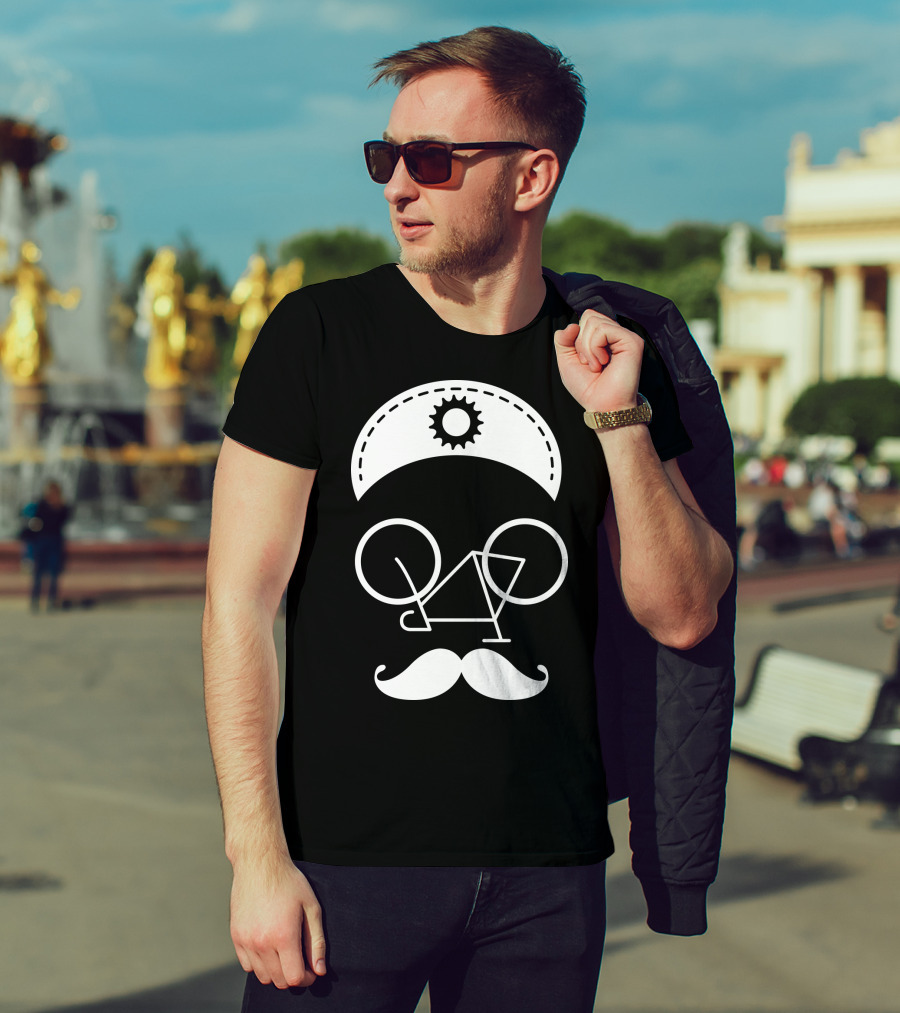 Bicycle Mustache Face Helmet Gear T-Shirt