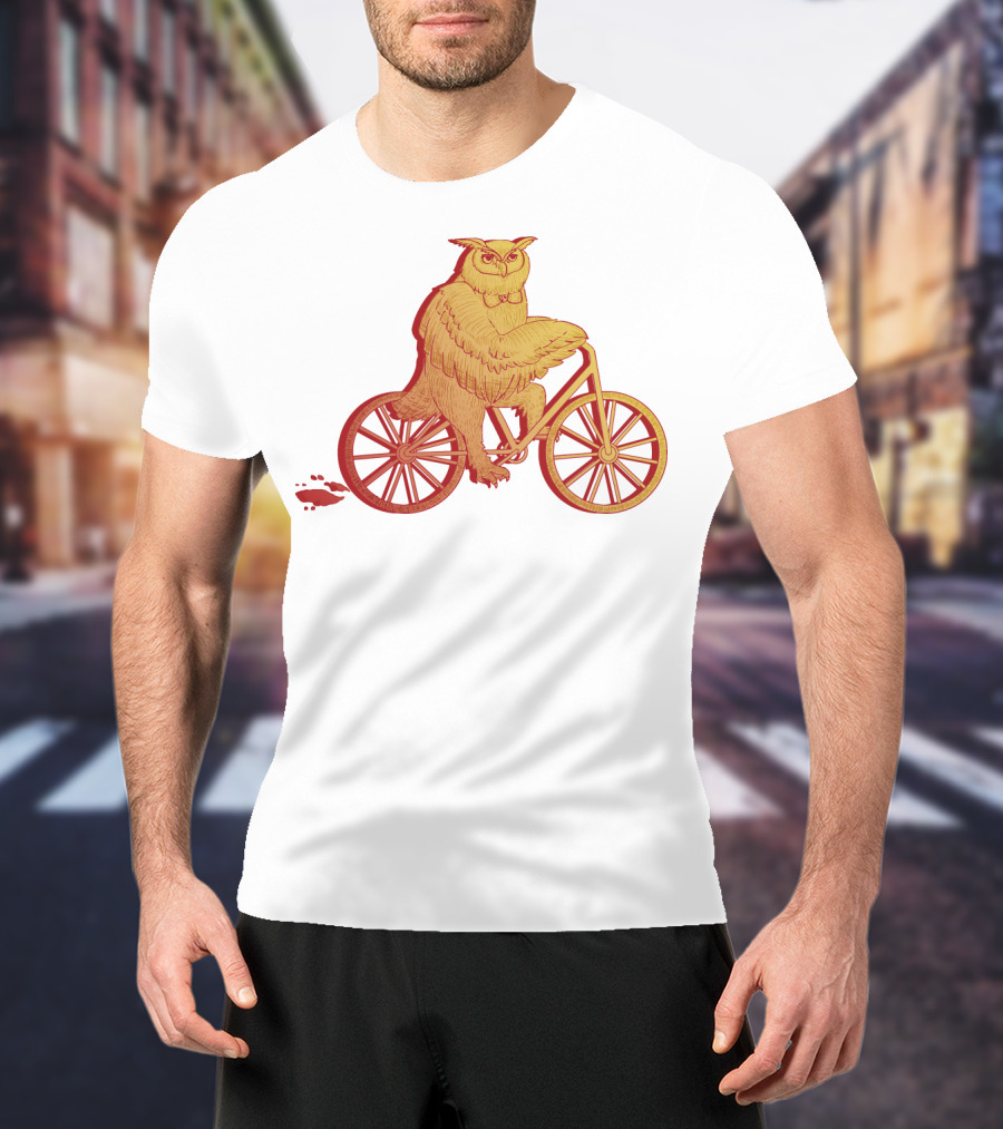 Owl Riding Bicycle With Orange Wheels T-Shirt