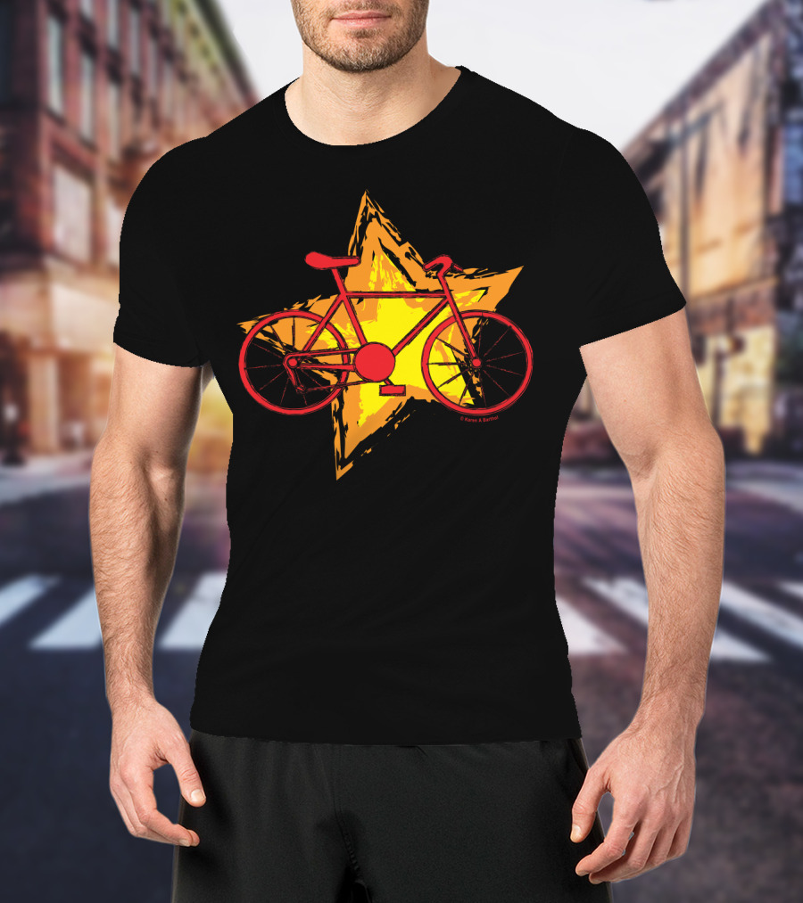Red Bike On Yellow Star Background T-Shirt