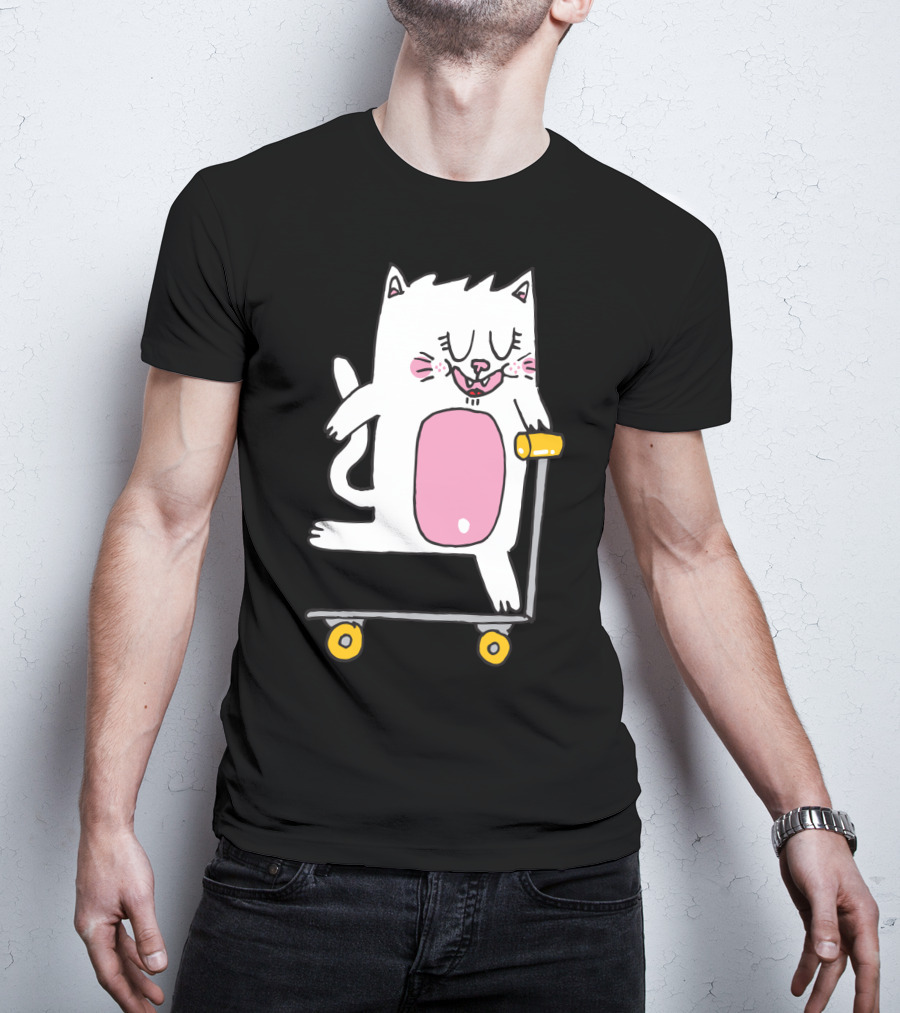Riding The Scooter With Happy White Cat T-Shirt