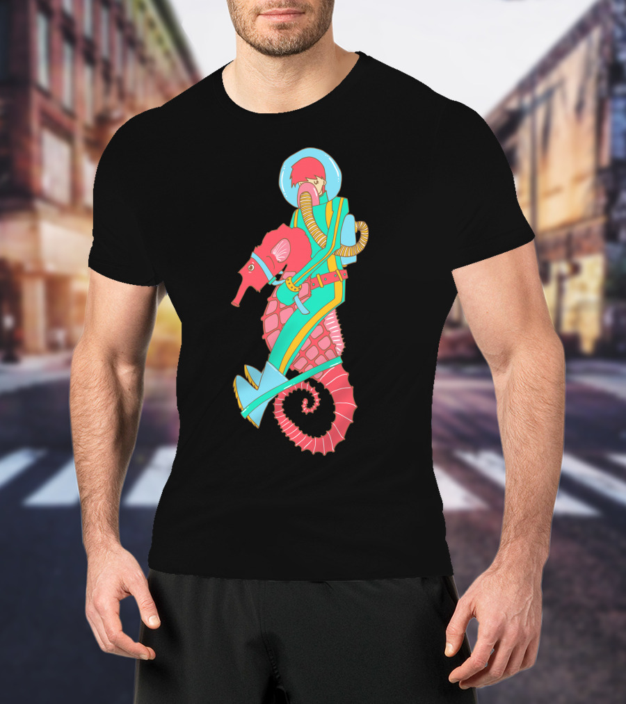 Riding The Seahorse Aqua Spacesuit Adventure T-Shirt