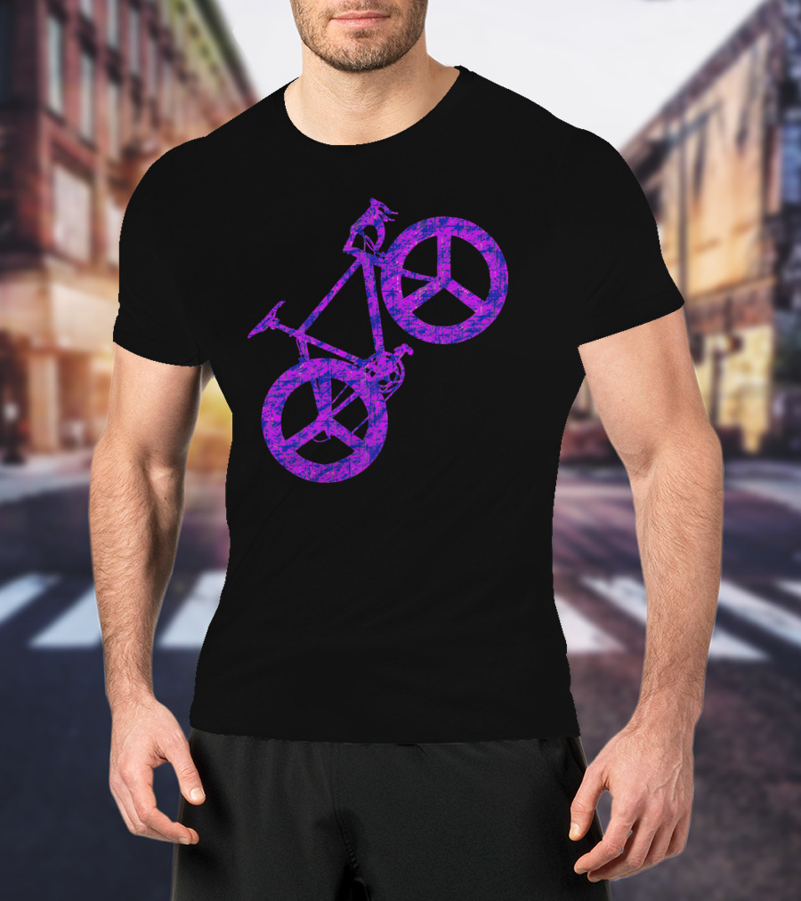 Purple Bicycle Peace Symbol Wheels T-Shirt