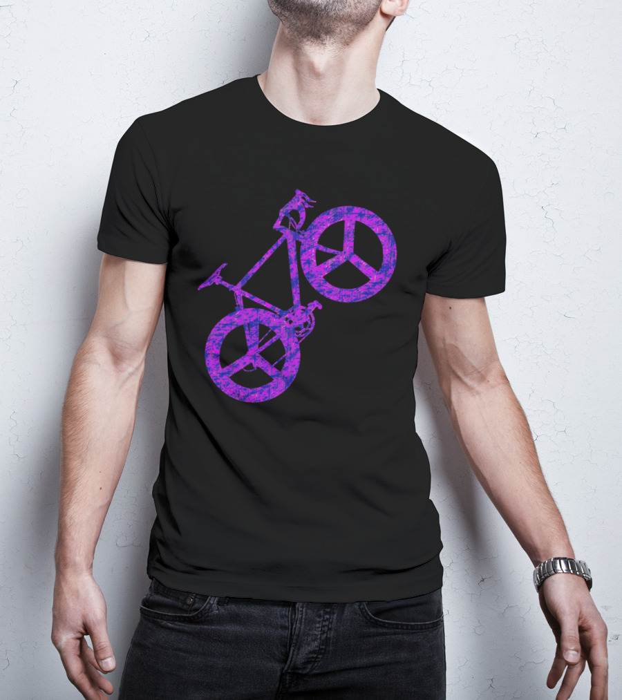 Purple Bicycle Peace Symbol Wheels T-Shirt