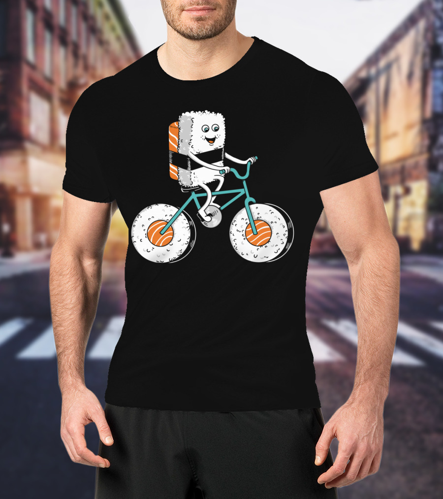 Sushi Roll On Bicycle With Sashimi Wheels T-Shirt
