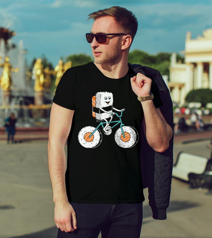Sushi Roll On Bicycle With Sashimi Wheels T-Shirt