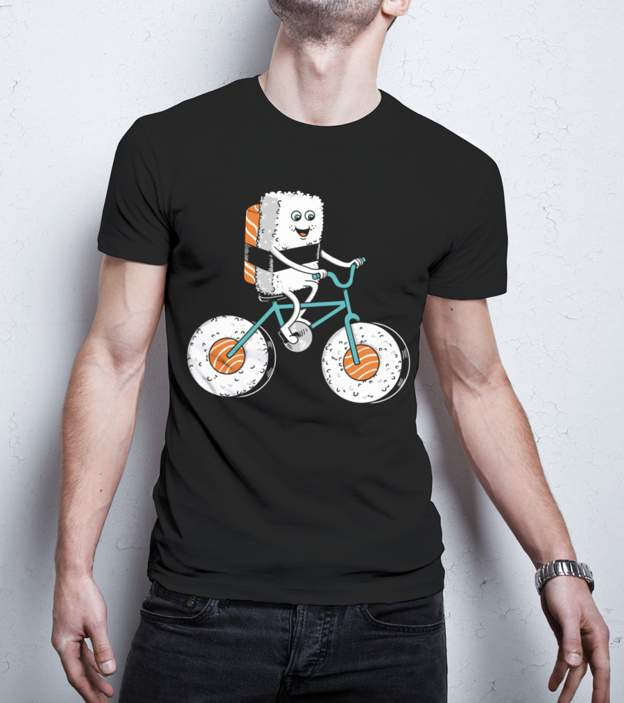 Sushi Roll On Bicycle With Sashimi Wheels T-Shirt