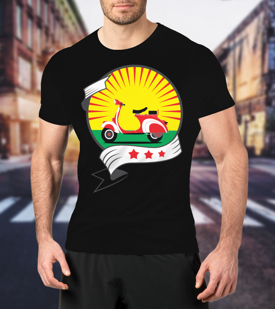 Vintage Red Scooter Sunburst Three Star Emblem T-Shirt