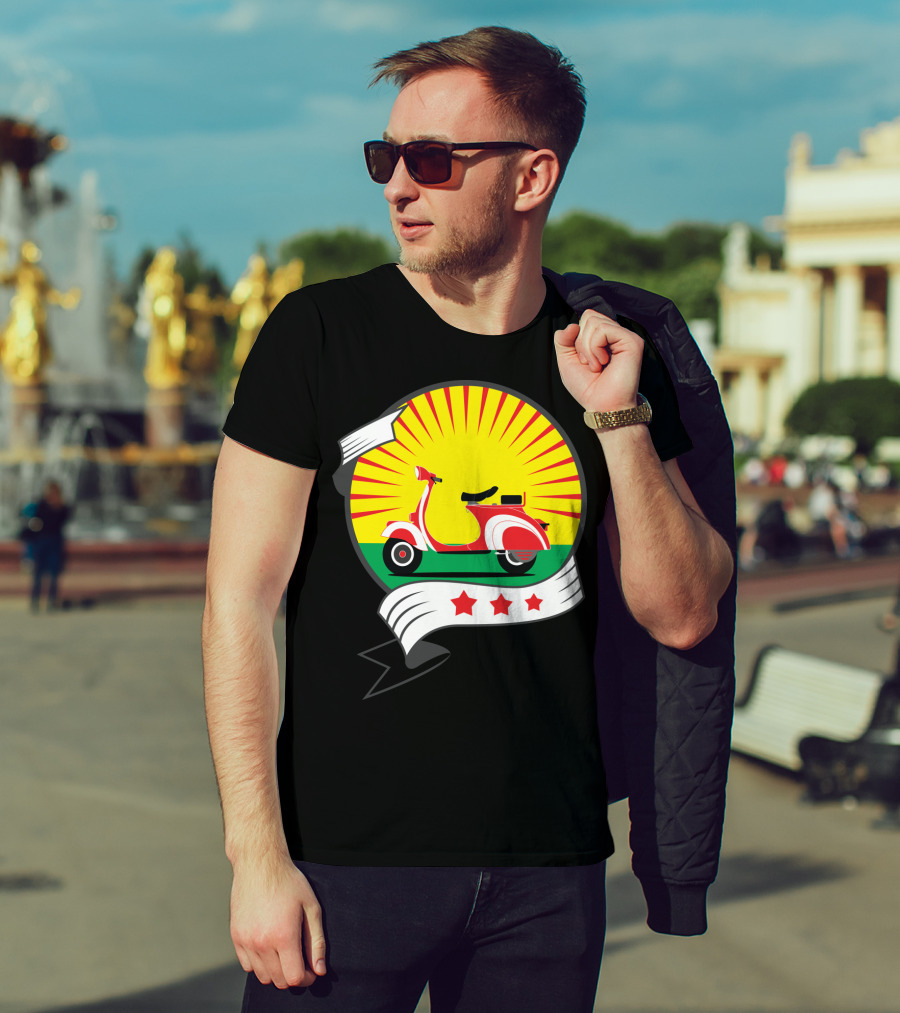 Vintage Red Scooter Sunburst Three Star Emblem T-Shirt