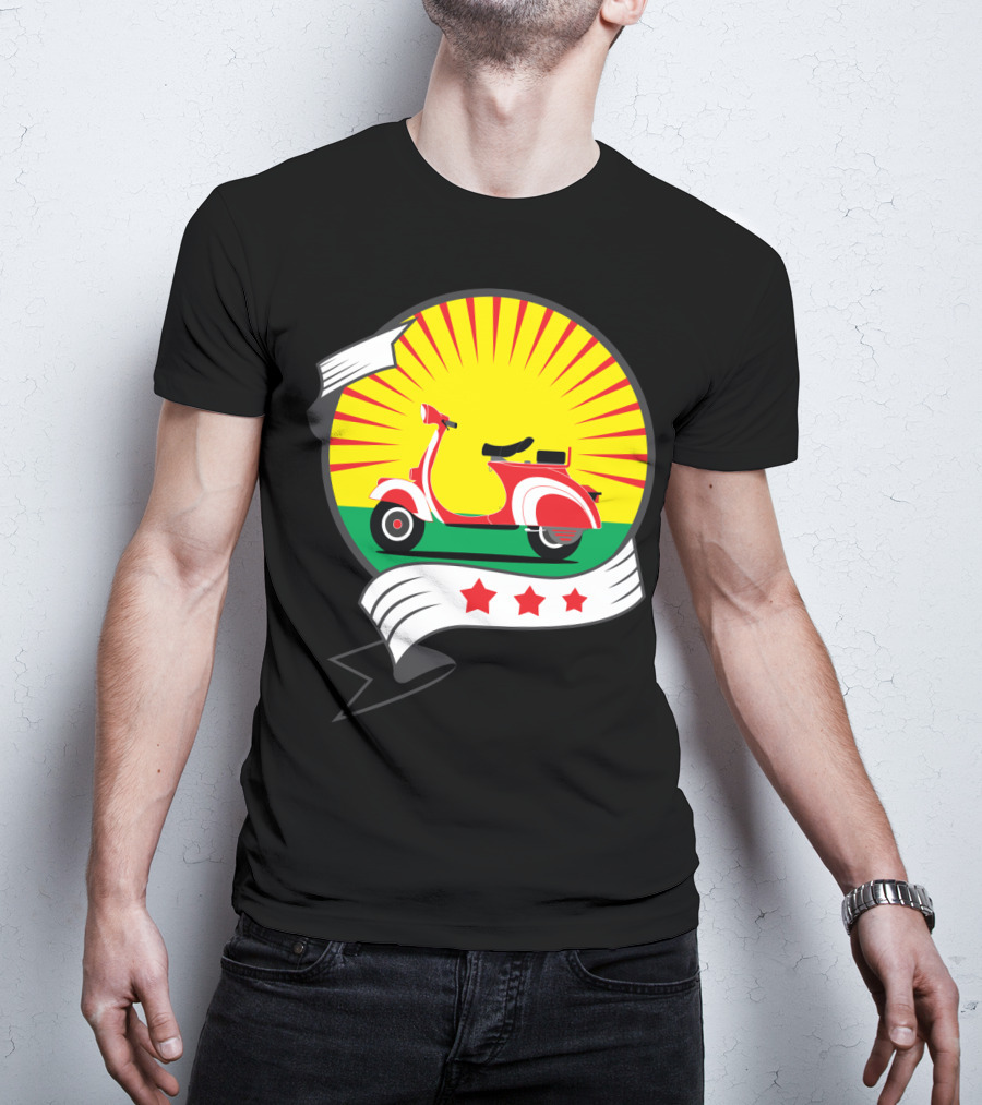 Vintage Red Scooter Sunburst Three Star Emblem T-Shirt