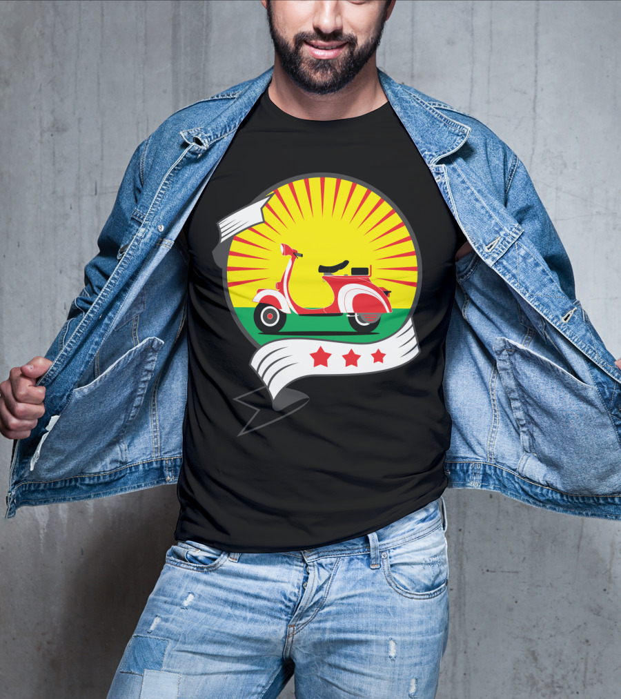 Vintage Red Scooter Sunburst Three Star Emblem T-Shirt