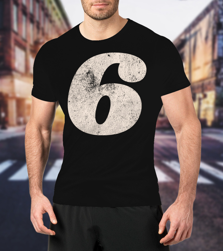 Vintagestyle Number 6 Distressed Retro Look T-Shirt
