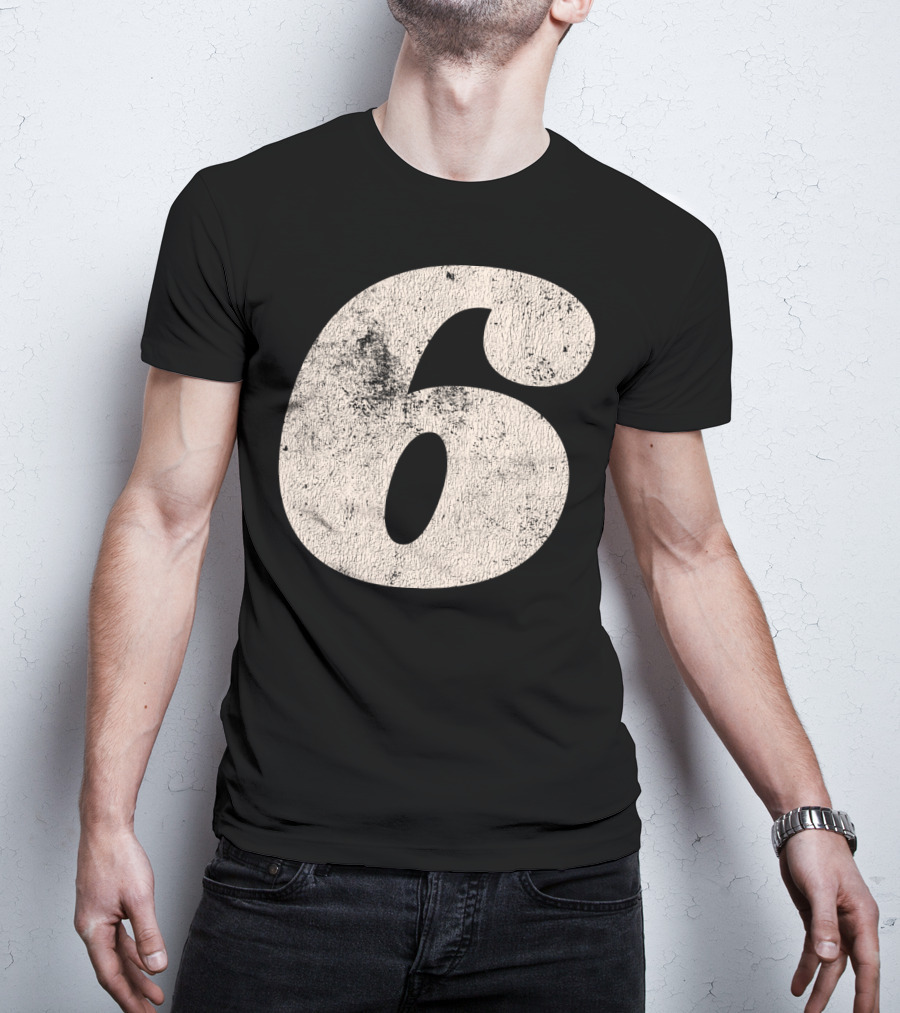 Vintagestyle Number 6 Distressed Retro Look T-Shirt