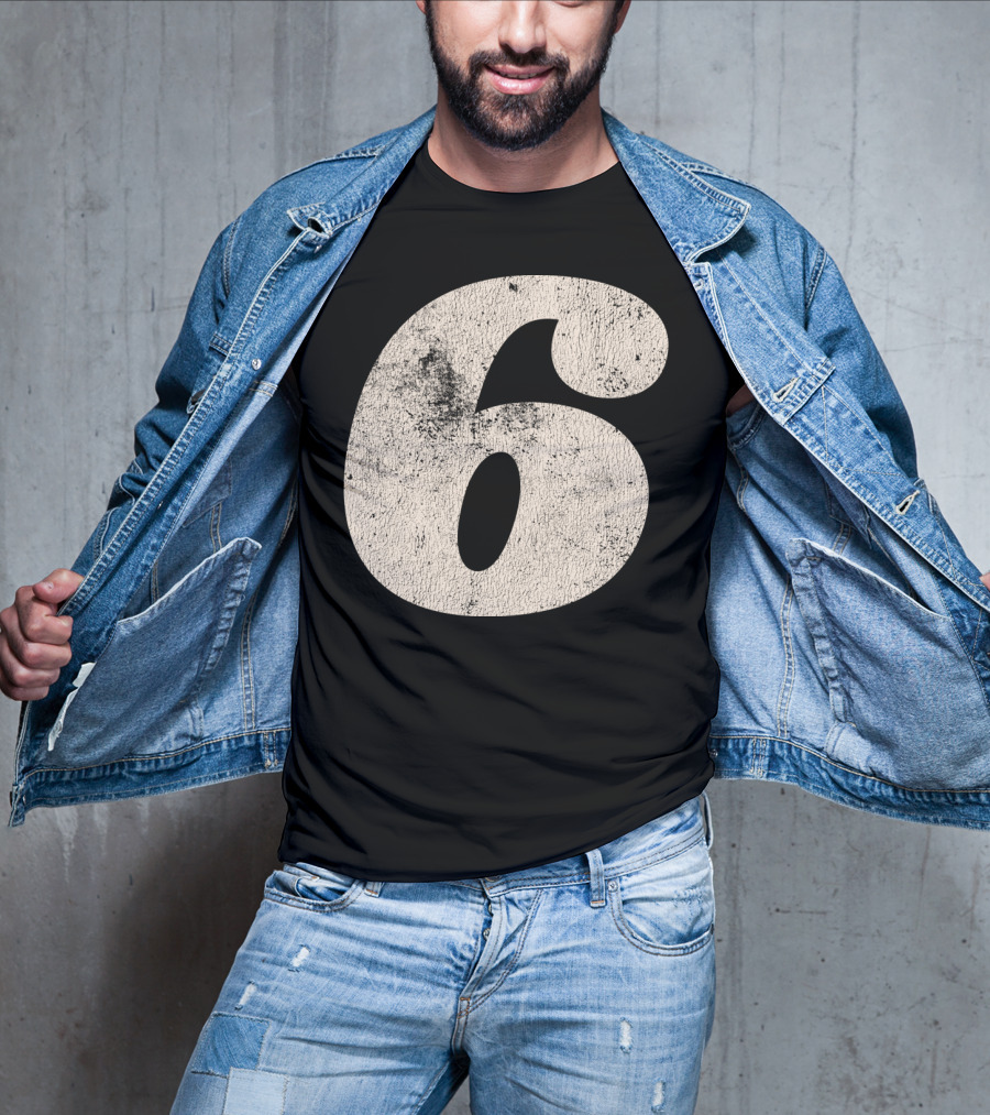 Vintagestyle Number 6 Distressed Retro Look T-Shirt