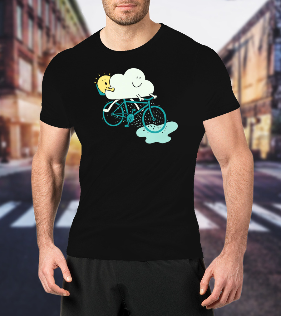 Weather Cycles Happy Sun And Cloud Riding Bicycle T-Shirt