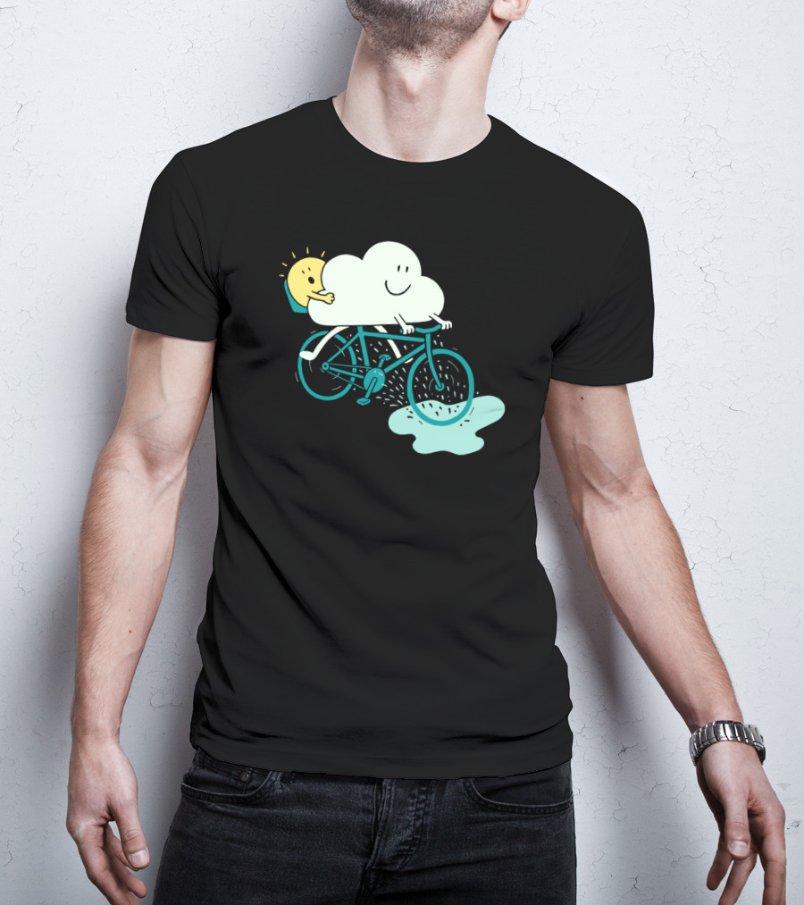 Weather Cycles Happy Sun And Cloud Riding Bicycle T-Shirt