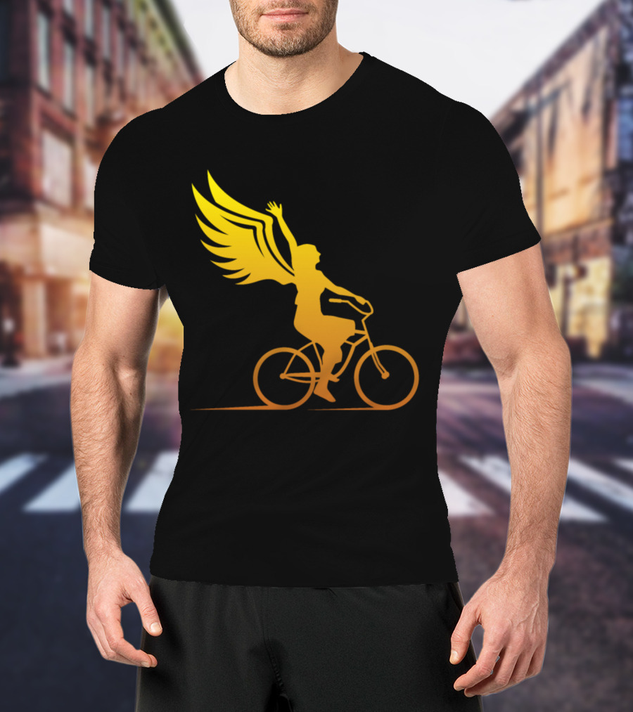 Women Riding Bike With Angel Wings T-Shirt