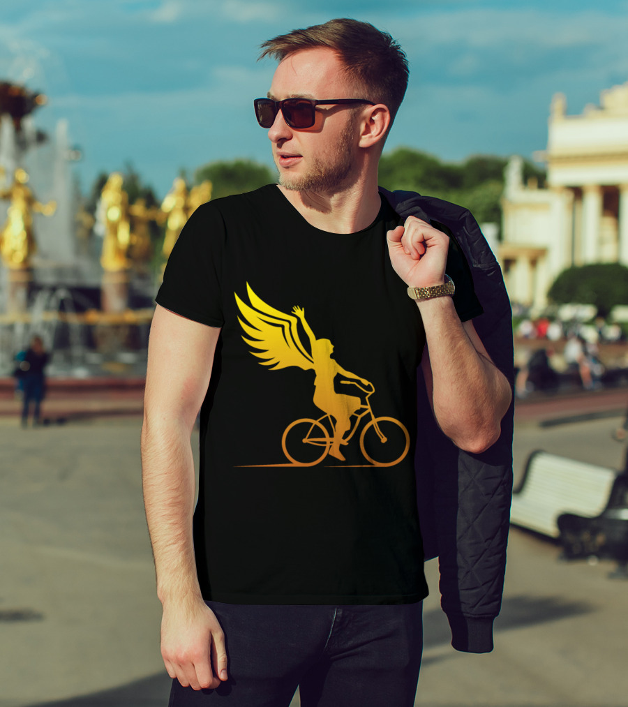 Women Riding Bike With Angel Wings T-Shirt