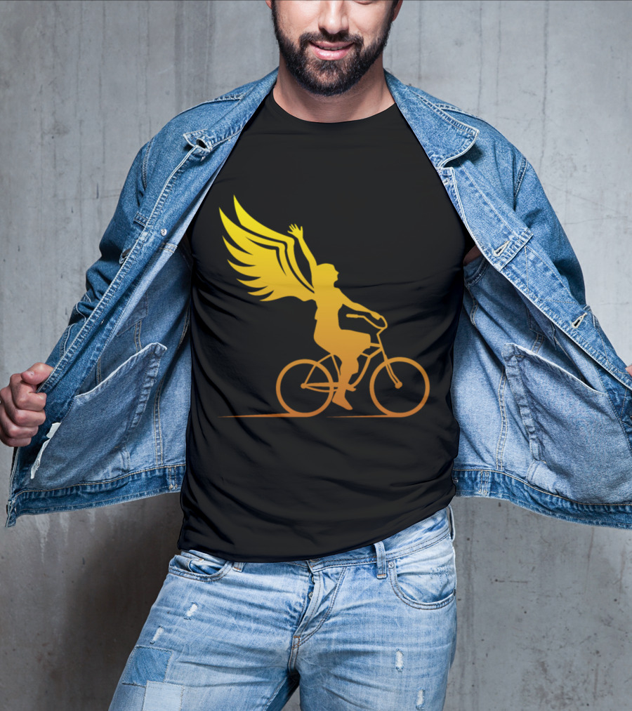 Women Riding Bike With Angel Wings T-Shirt