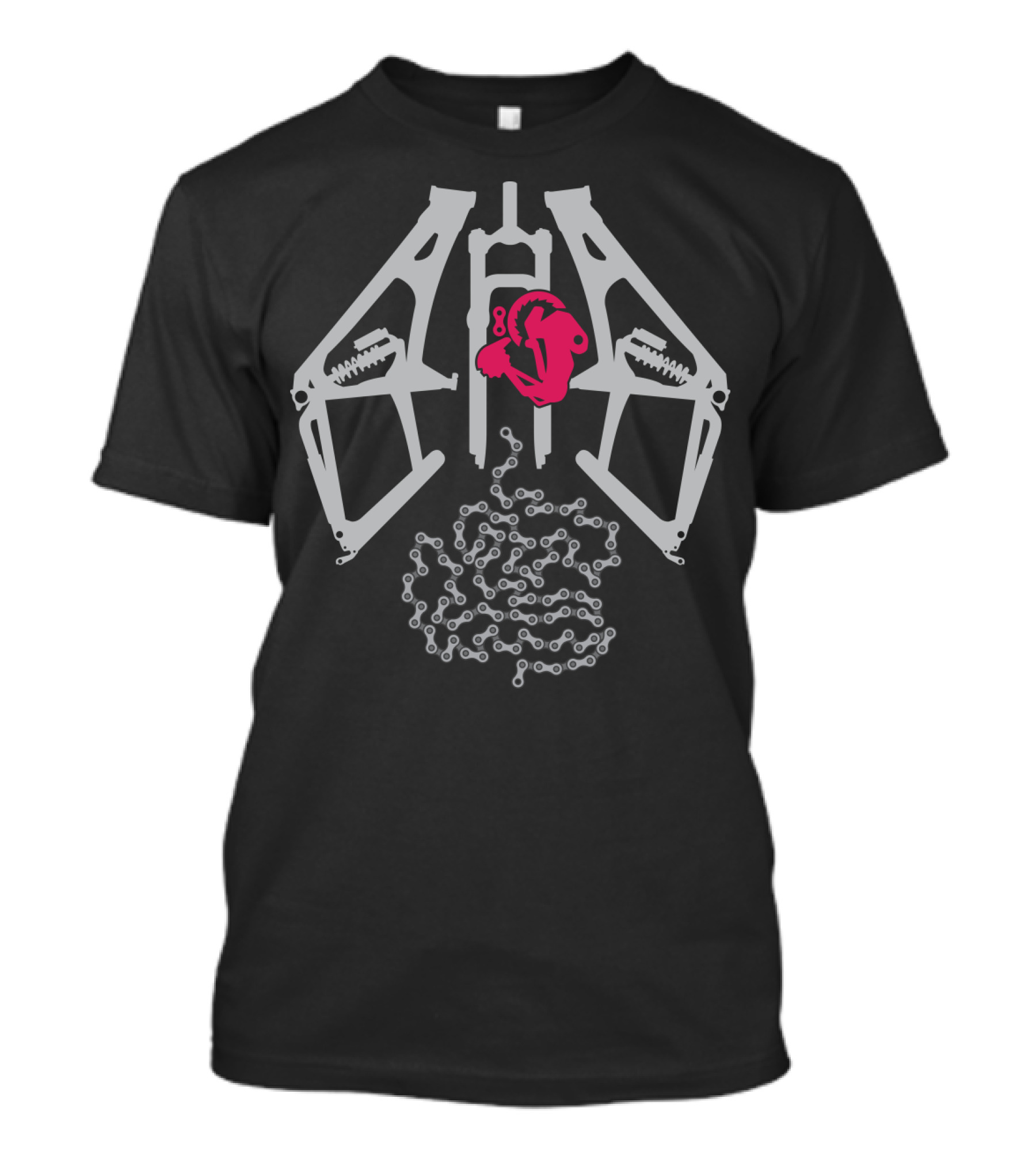 XRay MTB Suspension Anatomy With Cyclist And Bike Chain T-Shirt