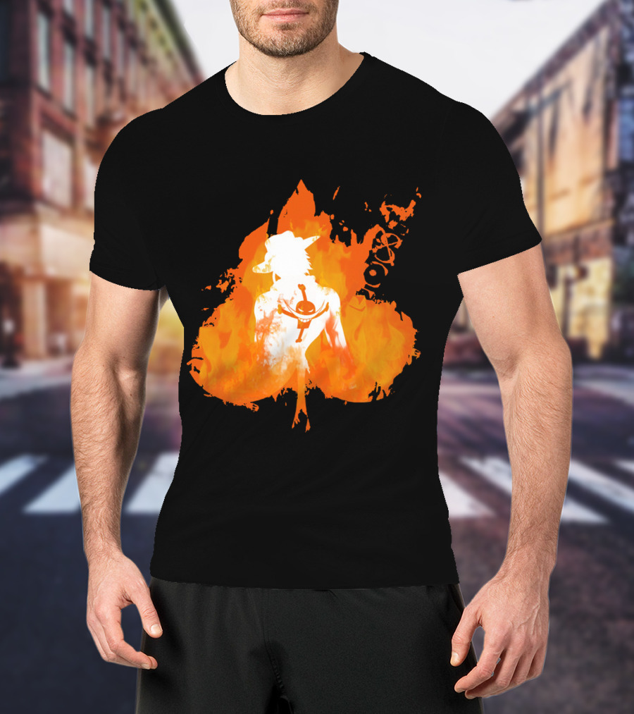 Ace One Piece Silhouette On Fire T-Shirt
