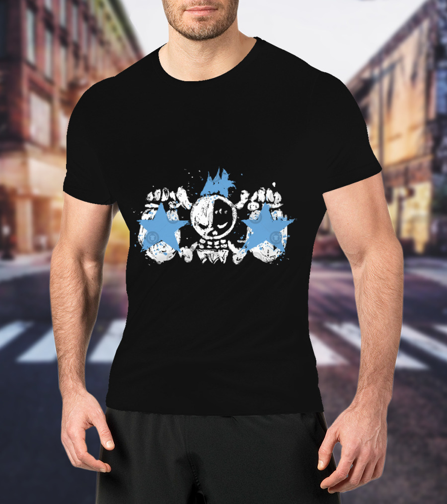 Franky Jolly Roger Skull With Blue Stars And Crown T-Shirt