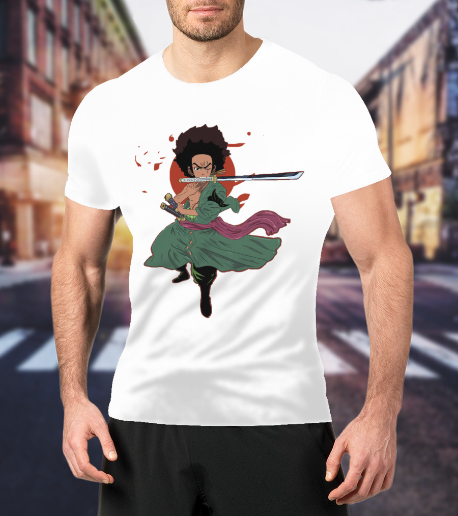 Huey Freeman X Roronoa Zoro Samurai Sword Fighter T-Shirt